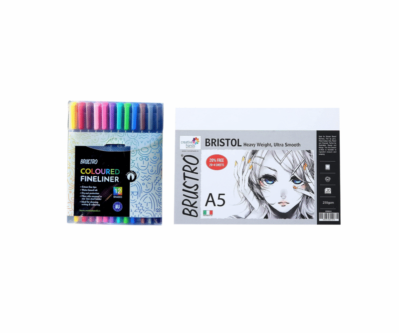 BRUSTRO Coloured Fineliner Set of 12 | Assorted Colours | 0.4mm | Ideal for Writing, Drawing, Coloring, Sketching, Doodles, Mandala Art & BRISTOL Ultra-Smooth Paper | A5, 250 gsm, 20+4 sheets/48 pages - Image 10