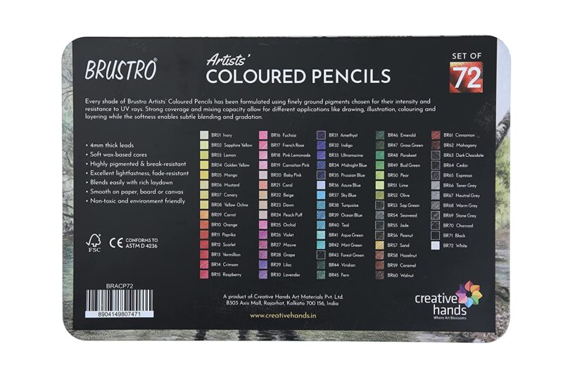 BRUSTRO Artists Colour Pencil Set of 72 (in Elegant tin Box) with Drawing Glued Pad - Image 8