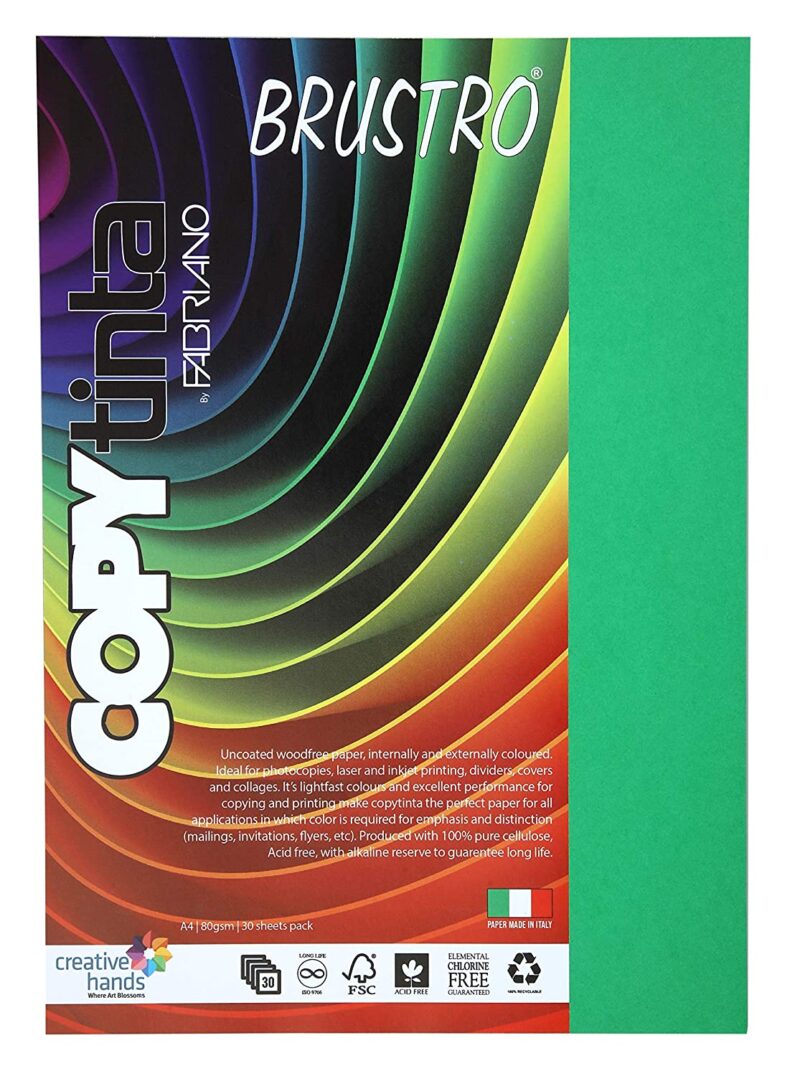 BRUSTRO Copytinta Coloured Craft Paper A4 Size 80 GSM Pastel Green Shade, 30 Sheets Pack. Double Side Coloured for Office Printing, Art, Origami, Craft. VERDE CHIARO - Image 19
