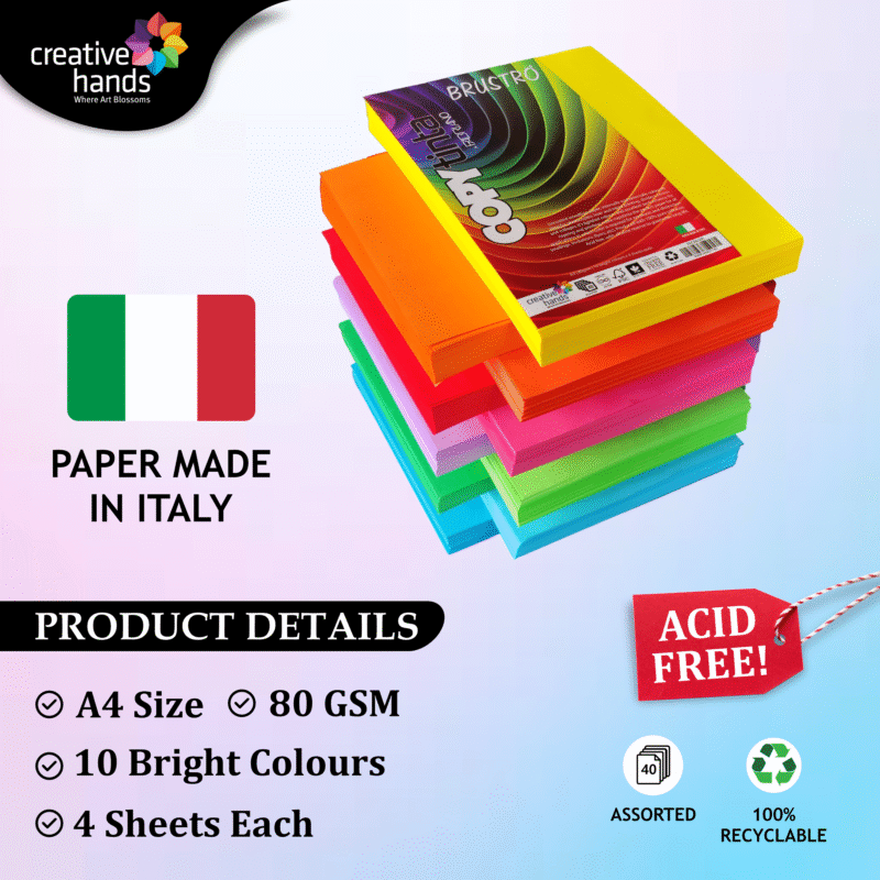 BRUSTRO Copytinta Multicoloured Craft Paper | DIY Art |A4 Size | 80 GSM | Pack of 40 Sheets (10 colors x 4 sheets) | Ideal for Students and Adults Origami ideas, Home, School, Office, Stationery Use - Image 2