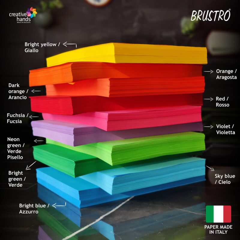 BRUSTRO Copytinta Coloured Craft Paper A4 Size 80 GSM Bright & Soft Colour 80 Sheets (10 cols Each of Bright and Soft X 4 Sheets). With Elle Erre card stock A5, 220 GSM,Pack of 24 Shades X 2 Sheets.