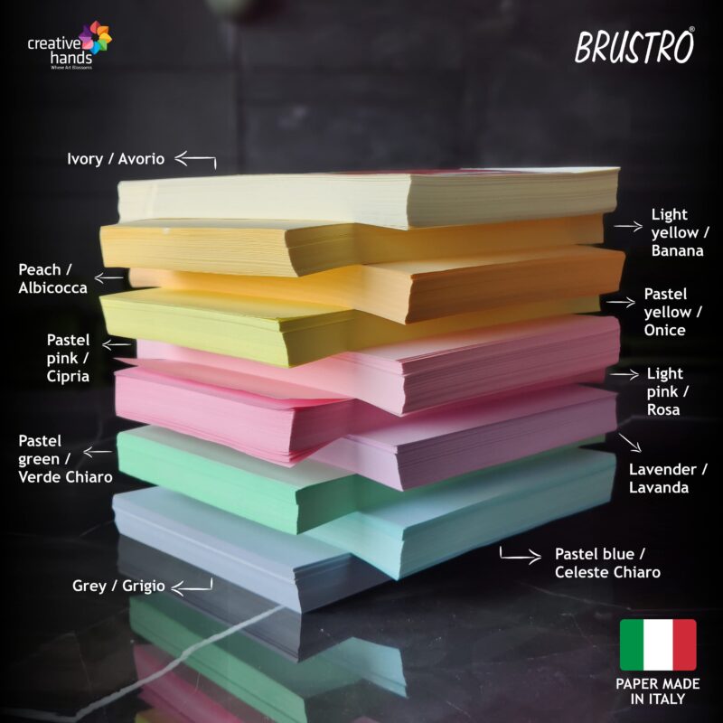 BRUSTRO Copytinta Coloured Craft Paper A4 Size 80 GSM Bright & Soft Colour 80 Sheets (10 cols Each of Bright and Soft X 4 Sheets). With Elle Erre card stock A5, 220 GSM,Pack of 24 Shades X 2 Sheets. - Image 2