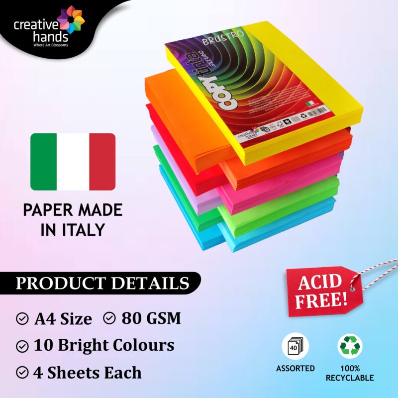 BRUSTRO Copytinta Coloured Craft Paper A4 Size 80 GSM Bright & Soft Colour 80 Sheets (10 cols Each of Bright and Soft X 4 Sheets). With Elle Erre card stock A5, 220 GSM,Pack of 24 Shades X 2 Sheets. - Image 3