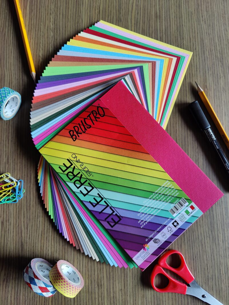 BRUSTRO Copytinta Coloured Craft Paper A4 Size 80 GSM Bright & Soft Colour 80 Sheets (10 cols Each of Bright and Soft X 4 Sheets). With Elle Erre card stock A5, 220 GSM,Pack of 24 Shades X 2 Sheets. - Image 5