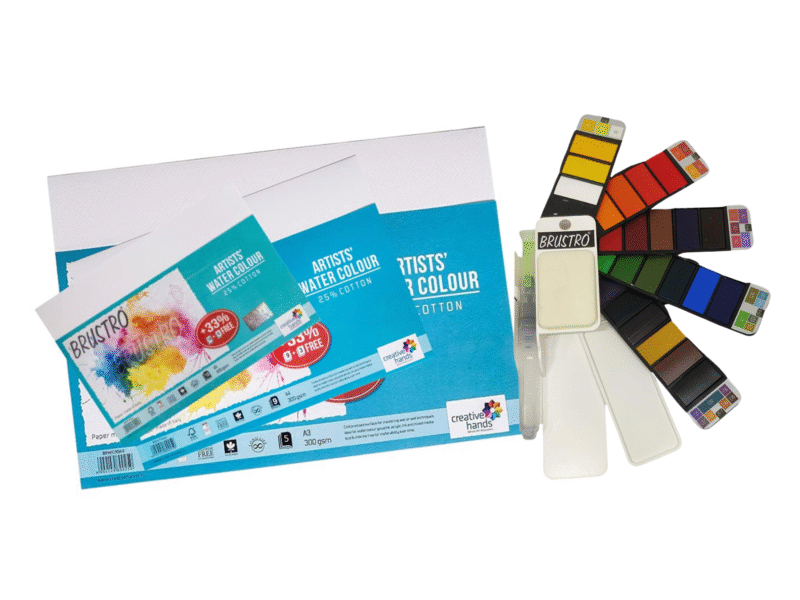 BRUSTRO Artists Watercolour Paint Pan Set of 25 with Artists Watercolour Paper 300 GSM, 25% Cotton, Color, Cold Pressed, A4 (Pack of 12), A3 (Pack of 6) & A5 (Pack of 24) - Image 9