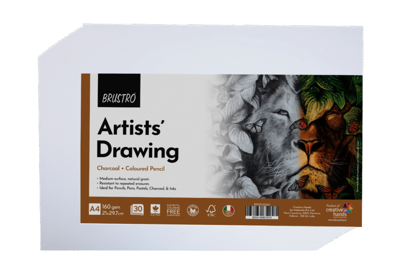 BRUSTRO Artist's Drawing Papers | 160 GSM, A4, Pack of 30 Sheets | Ideal for Students,Adults, Coloring, Art, Craft, Natural Grain, Graphite, Charcoal, Pastels, Sketching, Shading, Drawing and Portrait