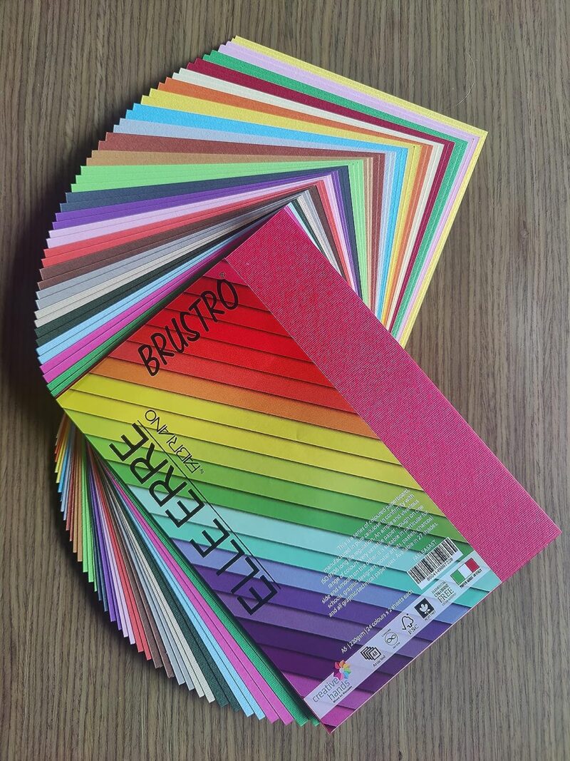 BRUSTRO Elle Erre Coloured Card Stock Craft Paper A5 Size, 220 GSM Assorted Colour, Pack of 24 Shades X 2 Sheets (Total 48 Sheets).