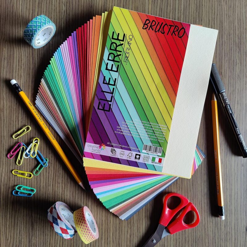 BRUSTRO Elle Erre Coloured Card Stock Craft Paper A5 Size, 220 GSM Assorted Colour, Pack of 24 Shades X 2 Sheets (Total 48 Sheets). - Image 2