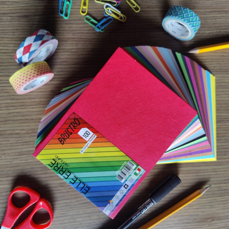 BRUSTRO Elle Erre Cardstock A6 Size, 220 GSM Assorted Colour, Pack of 20 Shades (Both Bright & Soft Mixed) X 5 Sheets (Total 100 Sheets) with Textured Surface on one Side and Smooth on Other.