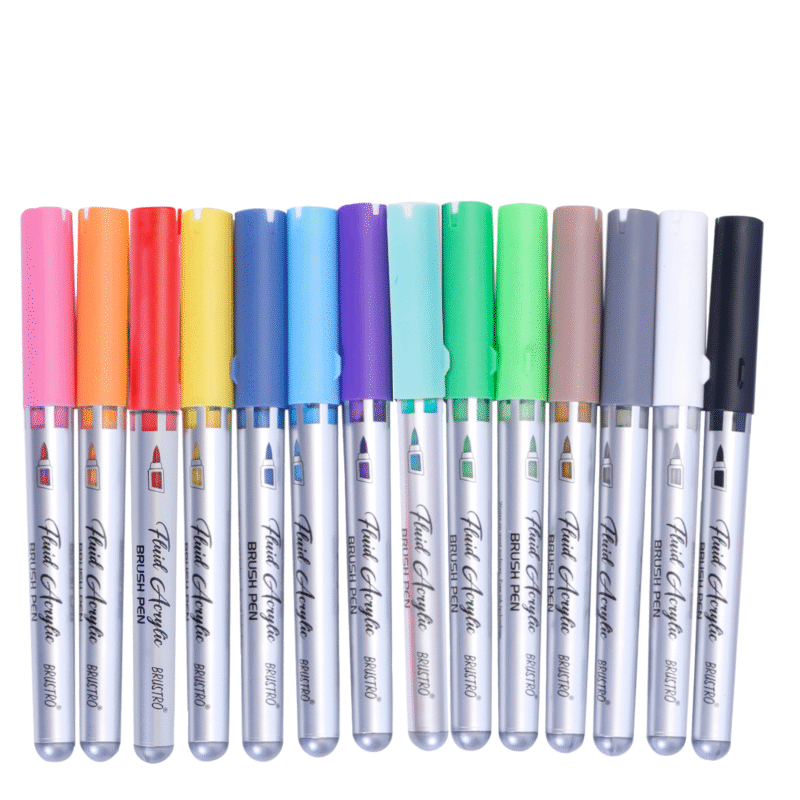 BRUSTRO Fluid Acrylic Brush Pen | Set of 14 | Waterproof, Fast Drying, Opaque Colors, Highly Pigmented | Ideal for Colouring, Drawing, Doodling, Marker, Professional Art & Craft - Image 2