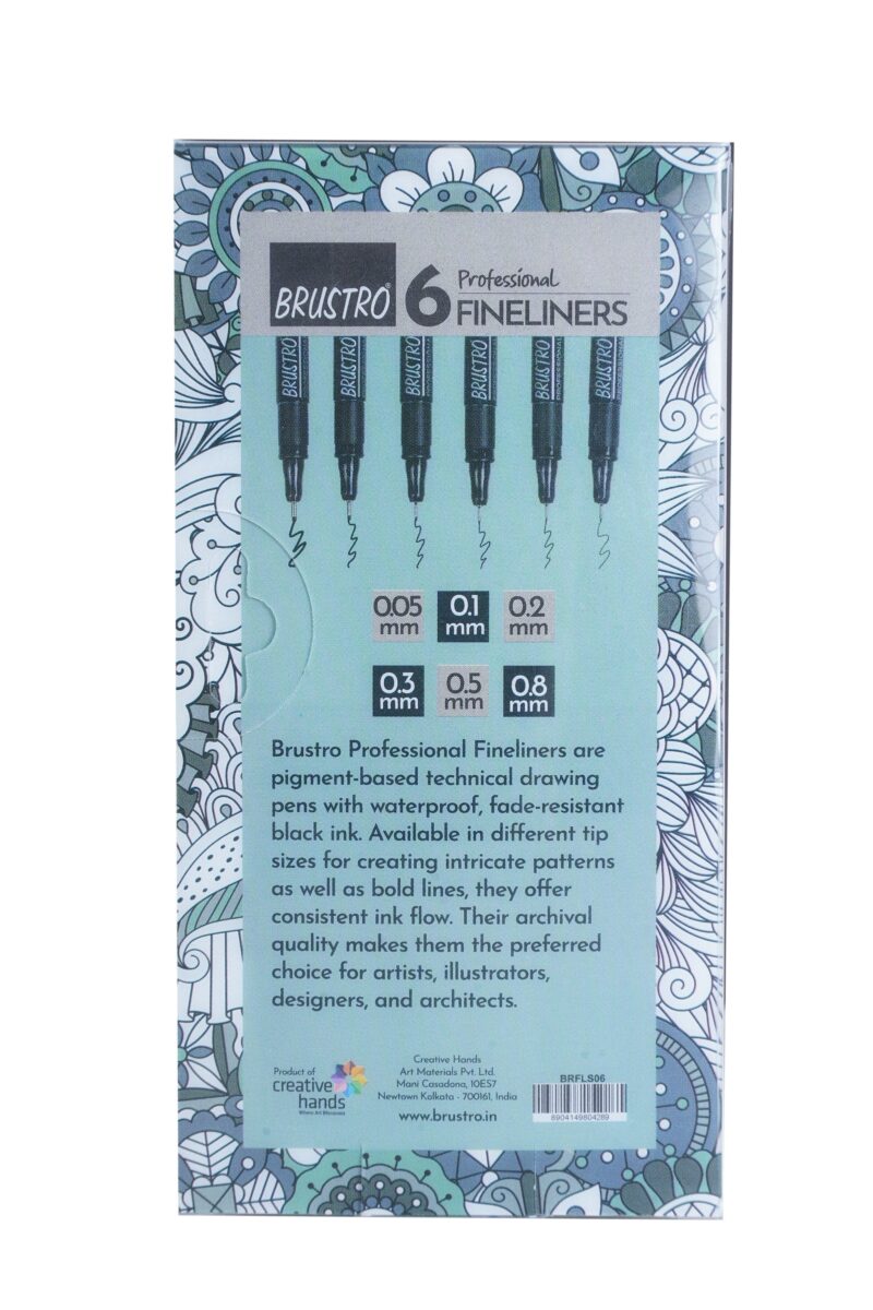 BRUSTRO Professional Pigment Based Fineliner | Black | Set of 6 - Tip Size 0.05mm, 0.1mm, 0.2mm, 0.3mm, 0.5mm, 0.8mm |Ideal For Technical Drawing,Waterproof,Artist Illustration,Sketching,Mandala - Image 3