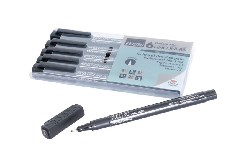 BRUSTRO Professional Pigment Based Fineliner | Black | Set of 6 - Tip Size 0.05mm, 0.1mm, 0.2mm, 0.3mm, 0.5mm, 0.8mm |Ideal For Technical Drawing,Waterproof,Artist Illustration,Sketching,Mandala - Image 2