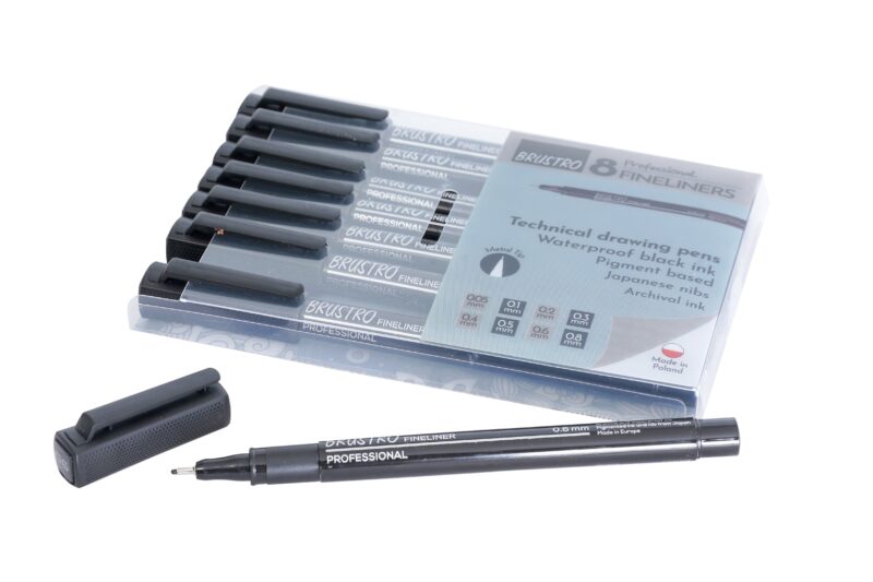 Brustro Professional Pigment Based Fineliner - Set of 8 (Black) - Image 2
