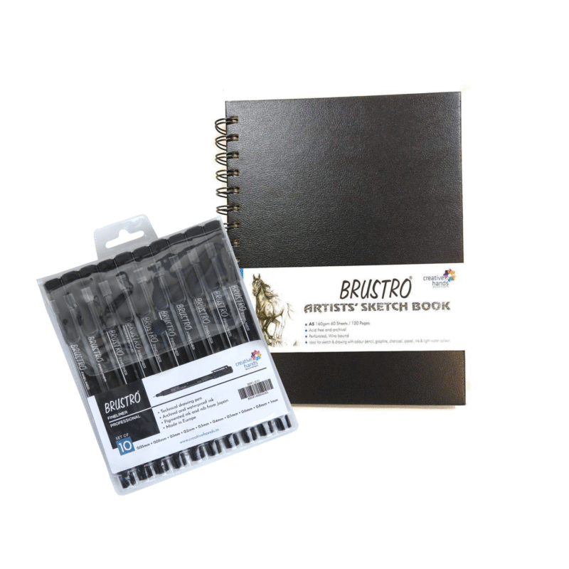 Brustro Professional Pigment Based Fineliner – Set of 10 with Artists Sketch Book, A5,160 GSM - Image 5