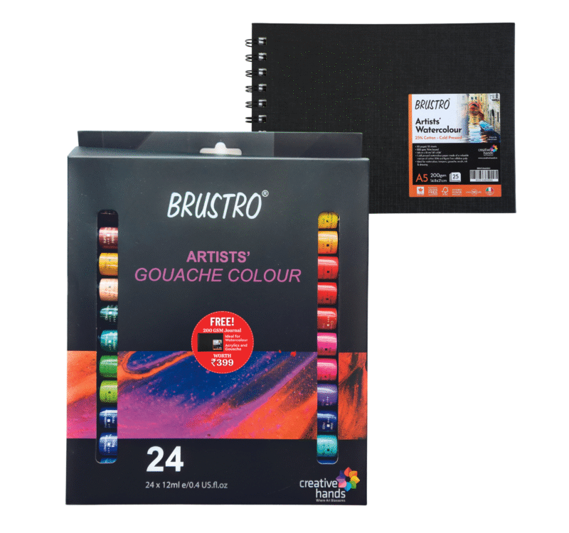 BRUSTRO Artist Gouache Colour Set of 24 Colours X 12ML Tubes with Watercolour Journal - Image 2