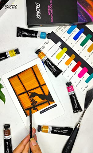 Brustro Artists Gouache Colour Set of 24 (12ML Tubes Each) + Synthetic Brush Set of 15 - Image 4