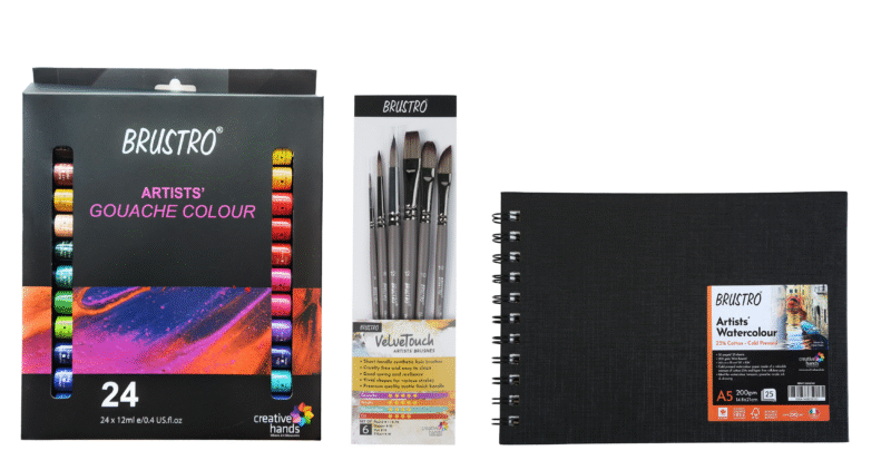 BRUSTRO Artists Gouache Colour Set of 24 Colours X 12ML Tubes with 25% Cotton Watercolour Wiro Journal Cold Pressed 200 GSM A5-25 Sheets and VelveTouch Artist Brushes set of 6 - Image 7