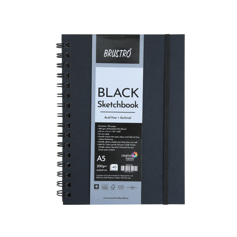 Brustro Metallic Gouache Set of 18 with Kolinsky Imitation WC Travel Brush Round Size 6 & Black Sketchbook, Wiro Bound, Size A5 - Image 2