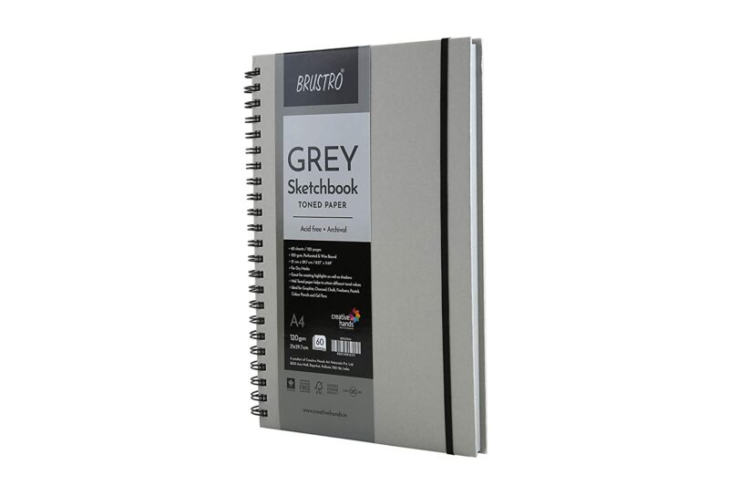 BRUSTRO Toned Paper - Grey Sketchbook | A4, 120 GSM | 60 Sheets/120 Pages | Wiro Bound, Spiral, Premium, Acid-free Paper, Ideal for Dry media, Mandala Art, Graphite, Charcoal, Colour pencils, Gel pens - Image 4