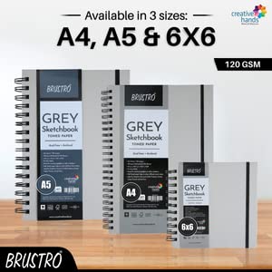BRUSTRO Toned Paper - Grey Sketchbook | A4, 120 GSM | 60 Sheets/120 Pages | Wiro Bound, Spiral, Premium, Acid-free Paper, Ideal for Dry media, Mandala Art, Graphite, Charcoal, Colour pencils, Gel pens - Image 5