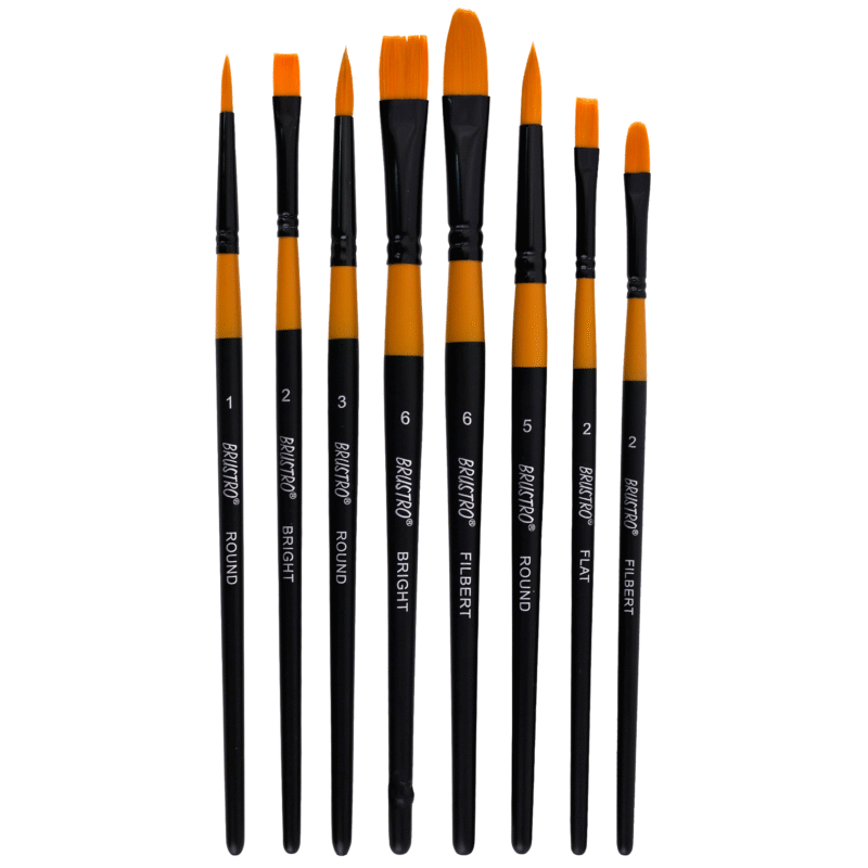 BRUSTRO Gold Taklon Artist's Brushes | Set of 8 | Sizes - Round (1,3,5), Bright (2,6), Filbert (2,6), and Flat (2) | Matte finish, Ideal for Acrylic, Watercolour, Oil Paintings, School, Office Use. - Image 6