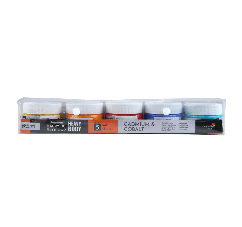 Brustro Professional Artists' HEAVYBODY Acrylic Paint Packs - 50ML Pack of 5 - Cadmium & Cobalts