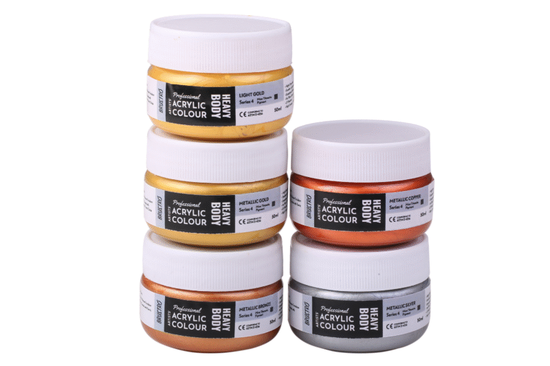 Brustro Professional Artists' Heavy body Acrylic Paint Packs - 50ML Pack of 5 - Metallic Shades - Image 2