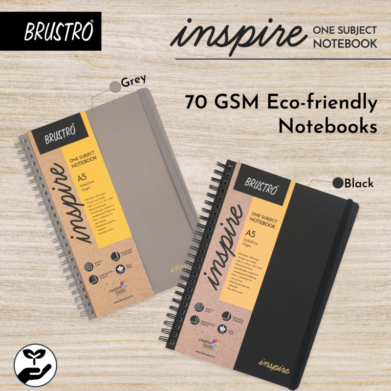BRUSTRO Inspire A5 Size, 1 Subject Ruled Notebook, 80 sheets / 160 pages, 70 gsm ivory paper, Black cover - Image 3