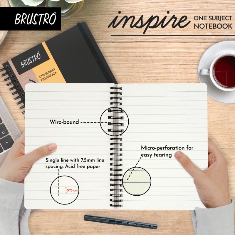 BRUSTRO Inspire A5 Size, 1 Subject Ruled Notebooks (Set of 2), 80 sheets/160 pages, 70 gsm ivory paper, Black/Grey Velvety Touch Cover - Image 4