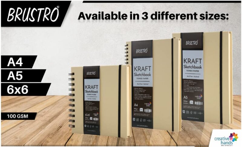 Brustro Toned Paper - Kraft Sketchbook, Wiro Bound, Size 6" x 6", 100GSM (100 Sheets) 200 Pages - Image 5
