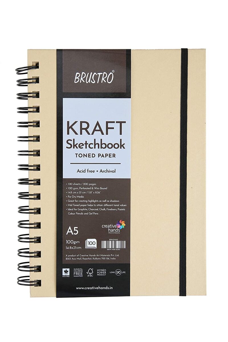 Brustro Toned Paper - Kraft Sketchbook, Wiro Bound, Size A5, 100GSM (100 Sheets) 200 Pages - Image 6