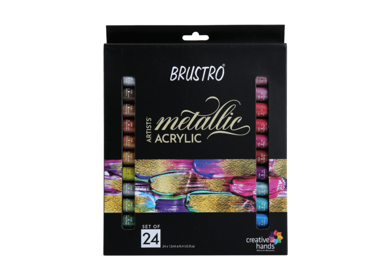 Brustro Artists Metallic Acrylic Set of 24x12ml with Black Paper A5 (40 Sheets) - Image 4