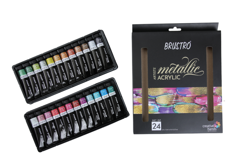 Brustro Artists Metallic Acrylic Set of 24x12ml with Black Paper A5 (40 Sheets) - Image 5
