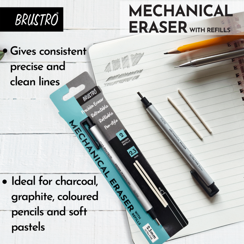 BRUSTRO Fine Art Graphite Pencil - Set of 12 (10B - 2H) with Mechanical Precision Retractable Eraser(2.3mm) | Ideal for Drawing,Sketching,Mandala,Shading,Artwork, Beginners, Artist's and Professionals - Image 8