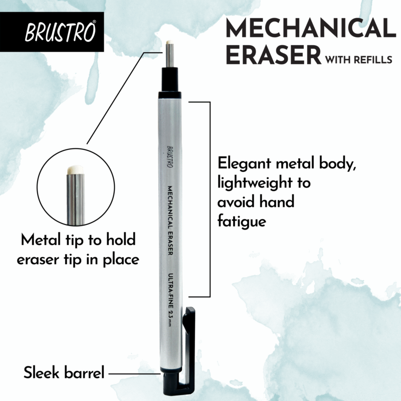 BRUSTRO Mechanical Precision Retractable Eraser | 2.3mm - Ultra-Fine Tip | Refillable, Perfect for Artists, Architects, Students, Professionals, Clean and Accurate Erasing. - Image 4