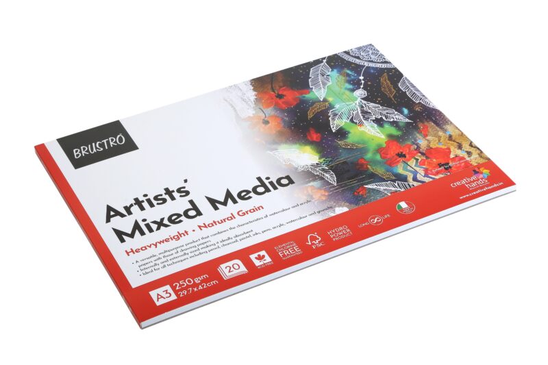 BRUSTRO Artists Mixed Media Glued Pad 250 GSM A3-20 Sheets