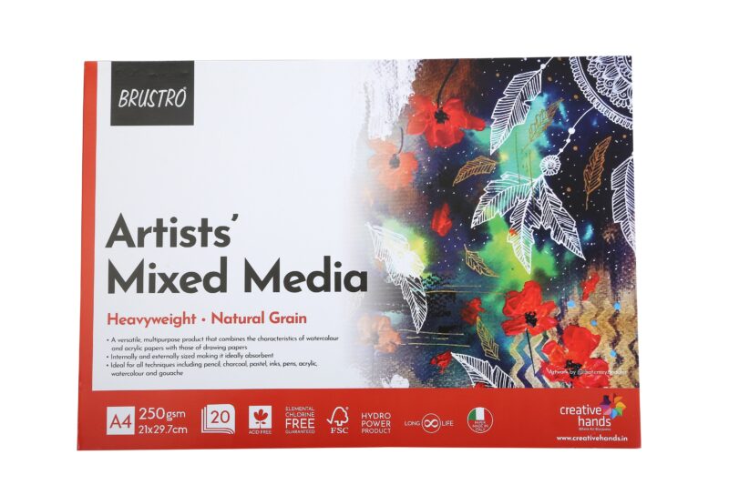 BRUSTRO Artists Mixed Media Glued Pad 250 GSM A4-20 Sheets - Image 2