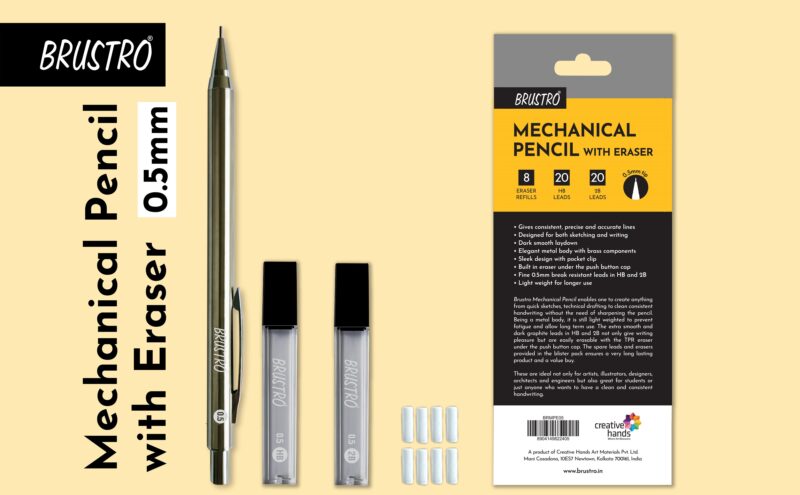 BRUSTRO Mechanical Pencil Set | HB-20 leads, 2B-20 leads, Spare eraser- 8 units|Tip size- 0.5 mm |Ideal for Students,Adults, Home,School,Office,Stationery Use |Writing, Sketching, Drawing, Mandala Art - Image 7