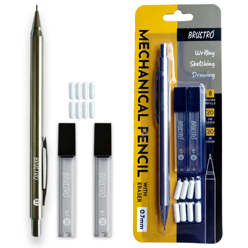 BRUSTRO Mechanical Pencil Set | HB-20 leads, 2B-20 leads,Spare eraser 8 units|Tip size 0.7 mm | Ideal for Students,Adults, Home, School, Office, Stationery Use |Writing, Sketching, Drawing,Mandala Art - Image 8