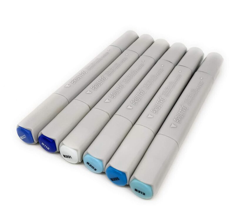 BRUSTRO Twin Tip Alcohol Based Marker Set of 6 (Blues) in Crossline PP See Through Box - Image 3