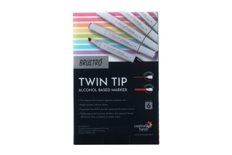 BRUSTRO Twin Tip Alcohol Based Marker Set of 6 (Blues) in Crossline PP See Through Box - Image 2