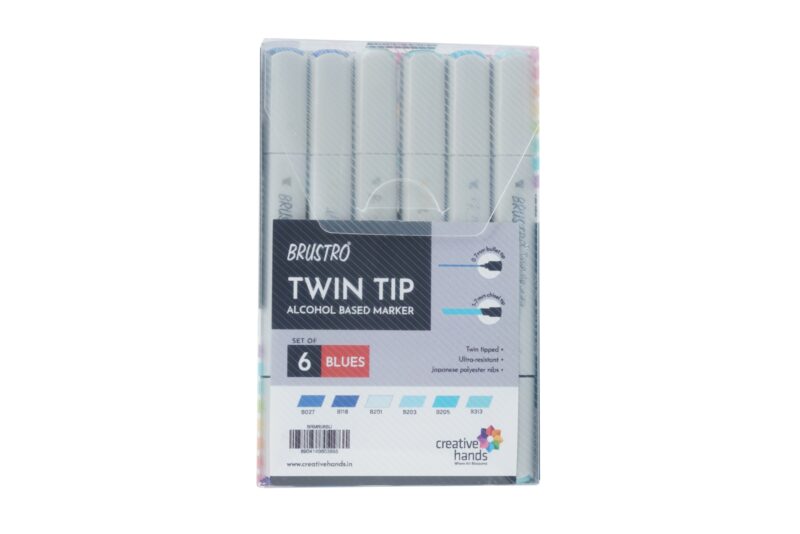 BRUSTRO Twin Tip Alcohol Based Marker Set of 6 (Blues) in Crossline PP See Through Box - Image 5