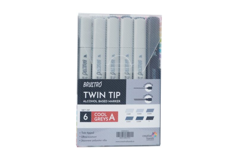 BRUSTRO Twin Tip Alcohol Based Marker Sets (CG A (6)) in Crossline PP See Through Box - Image 4