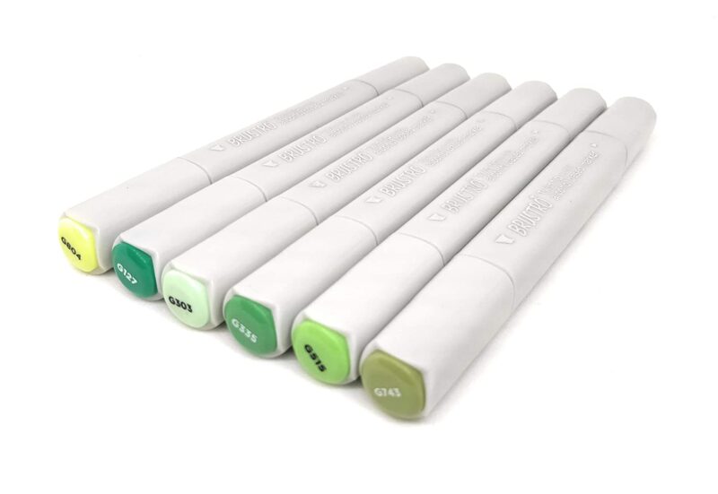 BRUSTRO Twin Tip Alcohol Based Marker Set of 6 (Greens) in Crossline PP See Through Box - Image 3