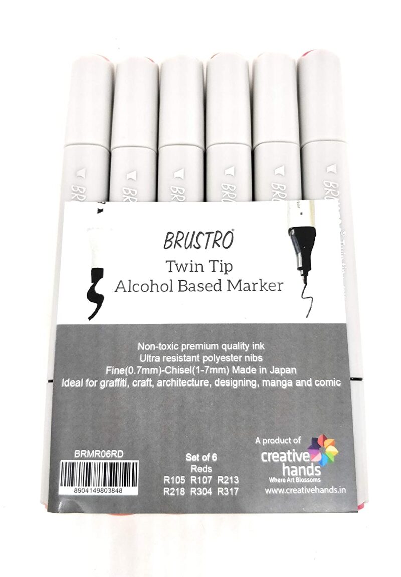 BRUSTRO Twin Tip Alcohol Based Marker Set of 6 (Reds) in Crossline PP See Through Box - Image 4
