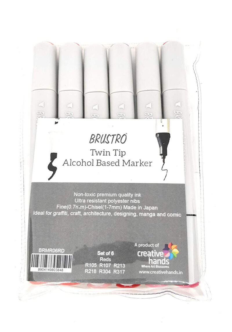 BRUSTRO Twin Tip Alcohol Based Marker Set of 6 (Reds) in Crossline PP See Through Box - Image 3