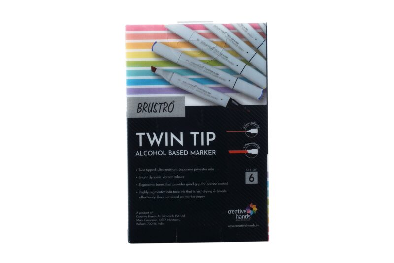 BRUSTRO Twin Tip Alcohol Based Marker Set of 6 (Skin) in Crossline PP See Through Box - Image 2