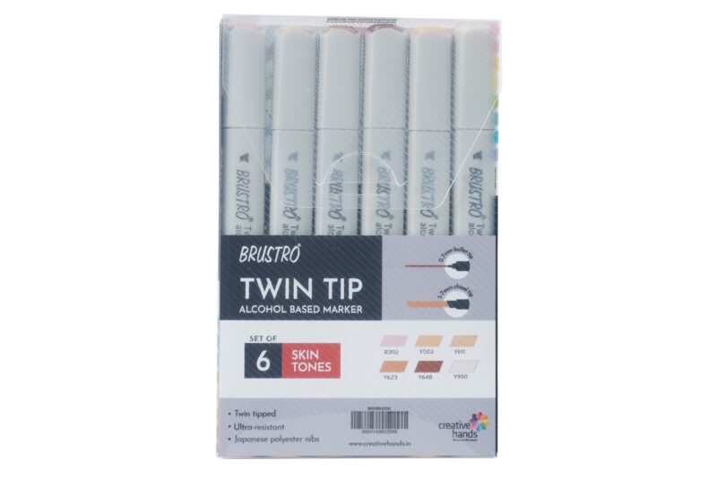 BRUSTRO Twin Tip Alcohol Based Marker Set of 6 (Skin) in Crossline PP See Through Box - Image 5
