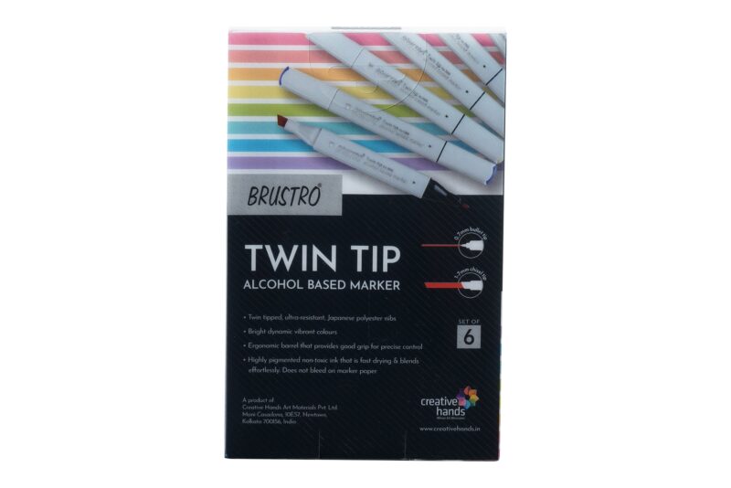 BRUSTRO Twin Tip Alcohol Based Marker Sets 6 (Warm Grey A) in Crossline PP See Through Box - Image 2
