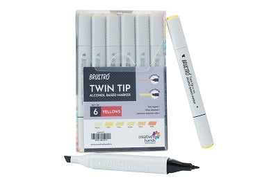 BRUSTRO Twin Tip Alcohol Based Marker Set of 6 (Yellows) in Crossline PP See Through Box